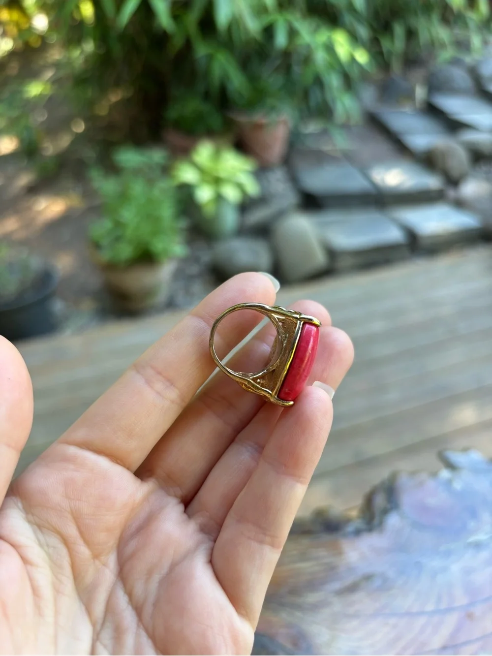 Chloe + Isabel Gold Ring with Coral Pink Stone